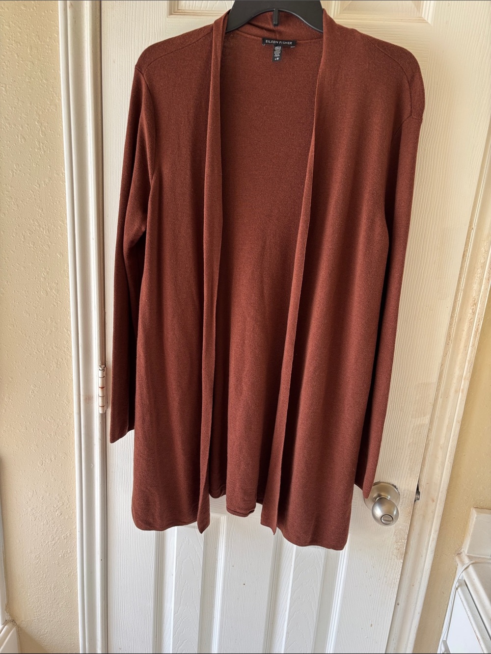 Eileen Fisher Rust Cardigan tunic length sweater. EUC